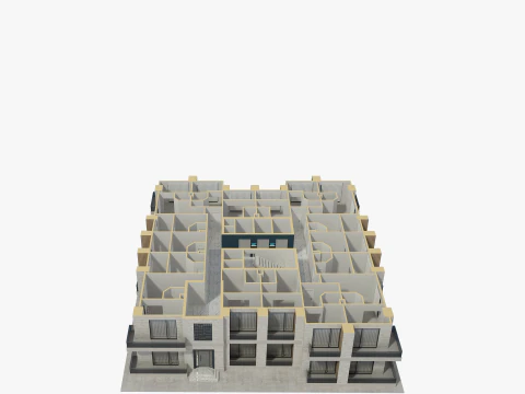 Apartment Building with Interior 3D Model