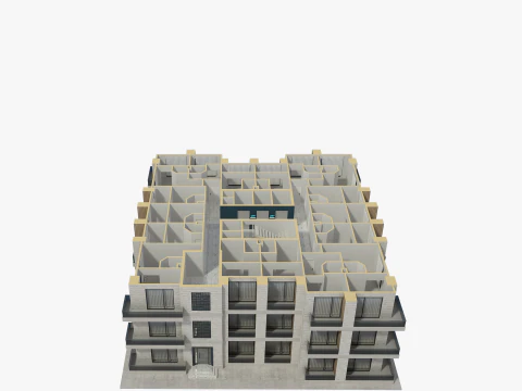 Apartment Building with Interior 3D Model