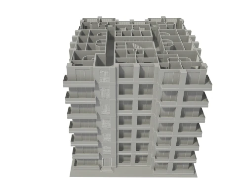 Apartment Building with Interior 3D Model