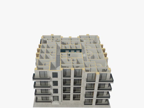 Apartment Building with Interior 3D Model