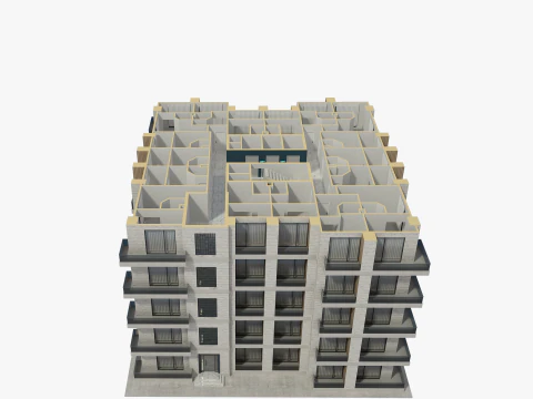 Apartment Building with Interior 3D Model