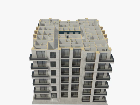 Apartment Building with Interior 3D Model