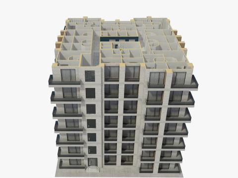 Apartment Building with Interior 3D Model