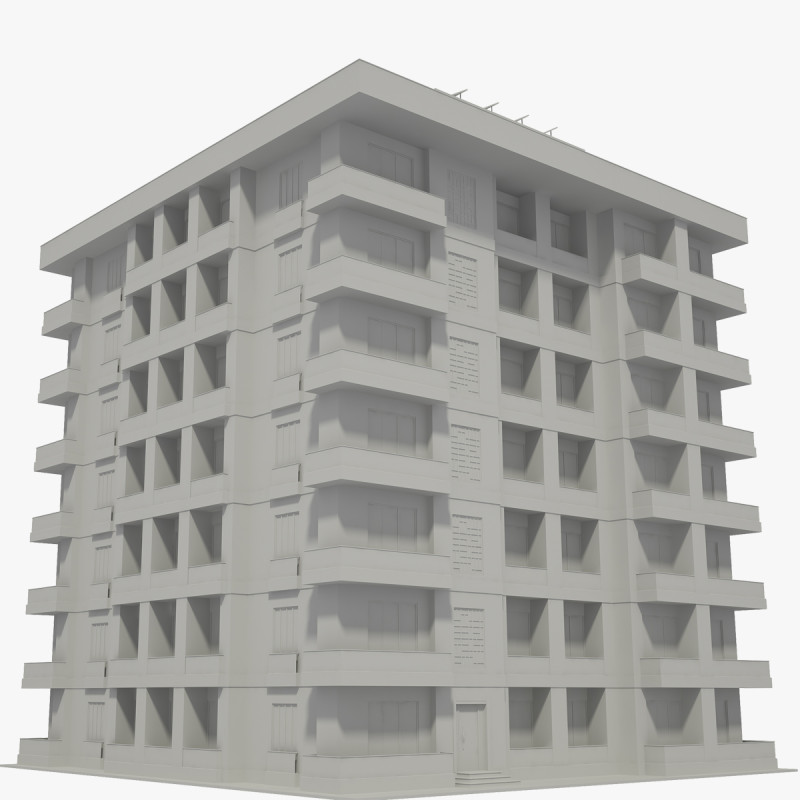 Apartment Building with Interior No Texture 3D Model .c4d .max .obj .3ds .fbx .stl .blend 