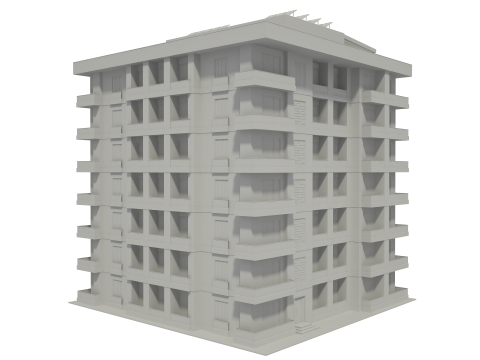 Apartment Building with Interior No Texture 3D Model