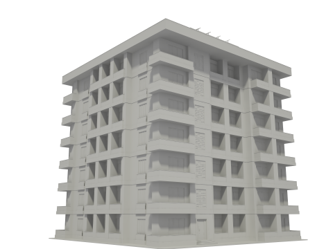 Apartment Building with Interior No Texture 3D Model