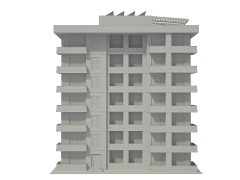 Apartment Building with Interior No Texture 3D Model