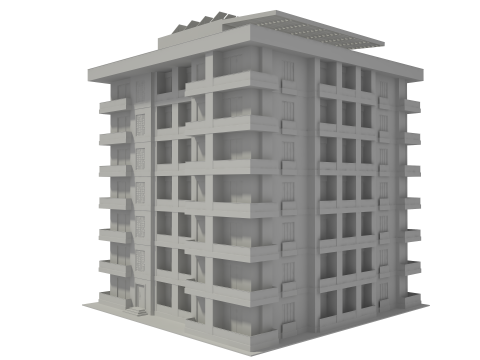 Apartment Building with Interior No Texture 3D Model