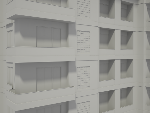 Apartment Building with Interior No Texture 3D Model