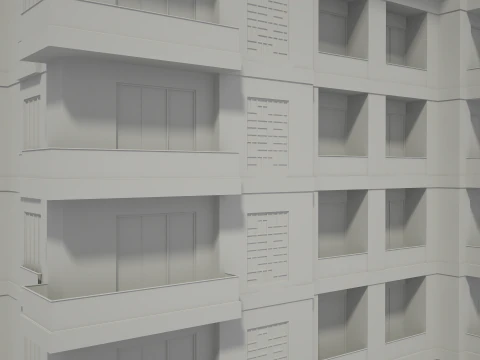 Apartment Building with Interior No Texture 3D Model