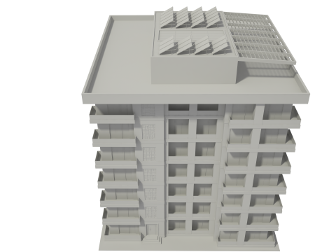 Apartment Building with Interior No Texture 3D Model