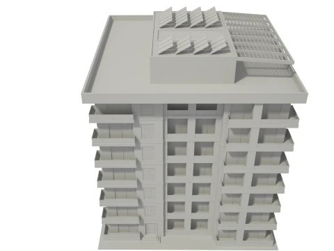 Apartment Building with Interior No Texture 3D Model