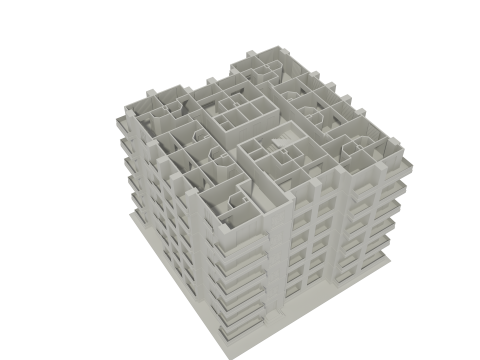 Apartment Building with Interior No Texture 3D Model