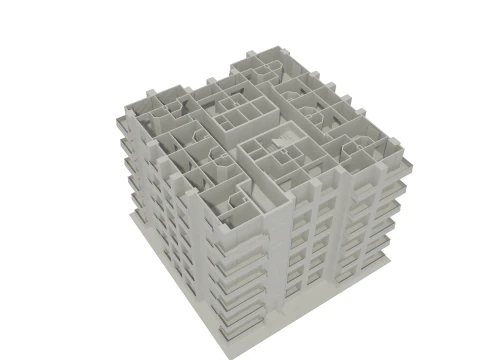 Apartment Building with Interior No Texture 3D Model
