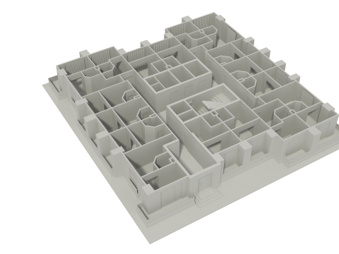 Apartment Building with Interior No Texture 3D Model