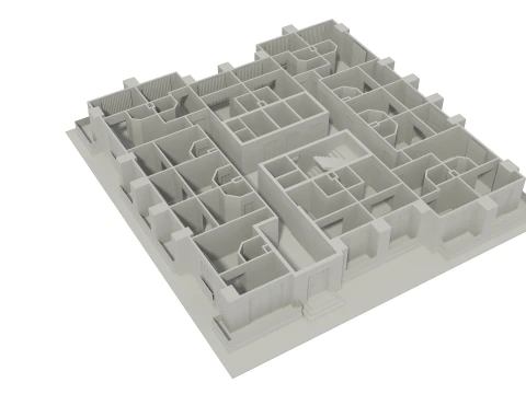 Apartment Building with Interior No Texture 3D Model