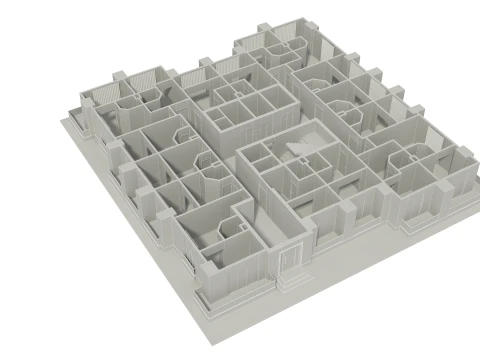 Apartment Building with Interior No Texture 3D Model