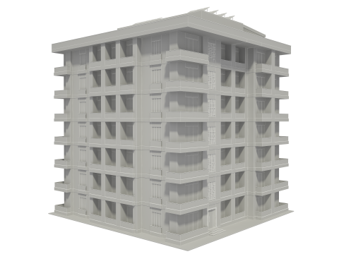 Apartment Building with Interior No Texture 3D Model