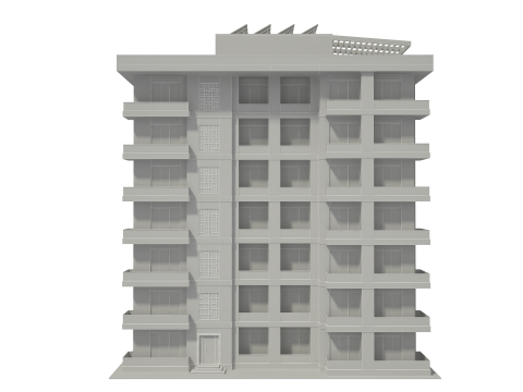 Apartment Building with Interior No Texture 3D Model