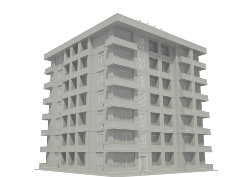 Apartment Building with Interior No Texture 3D Model