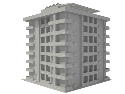Apartment Building with Interior No Texture 3D Model