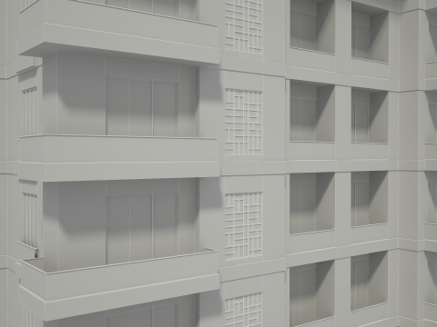 Apartment Building with Interior No Texture 3D Model