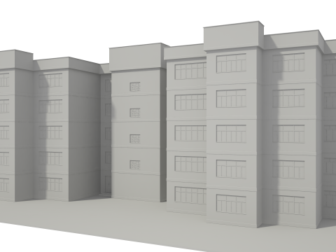 Apartment Building with Interior No Texture 3D Model