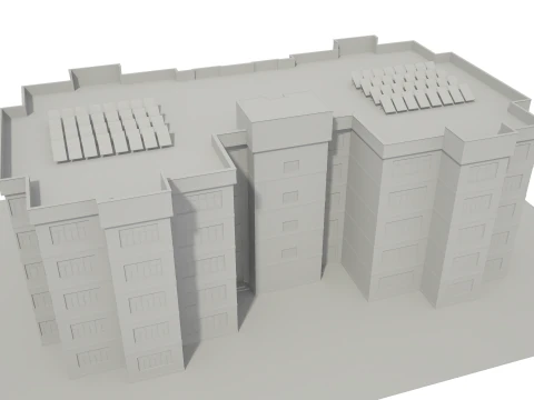 Apartment Building with Interior No Texture 3D Model