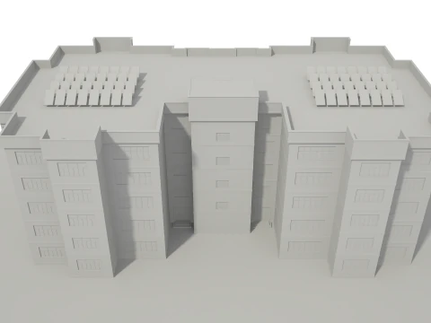 Apartment Building with Interior No Texture 3D Model