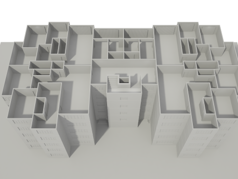 Apartment Building with Interior No Texture 3D Model