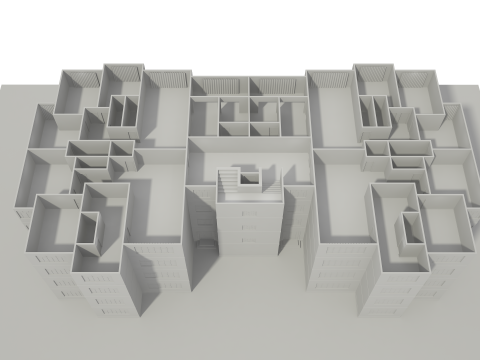 Apartment Building with Interior No Texture 3D Model