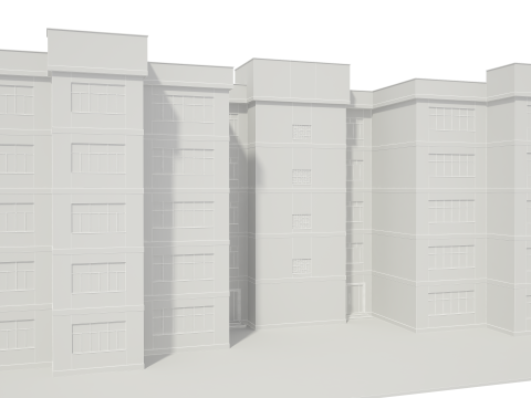 Apartment Building with Interior No Texture 3D Model