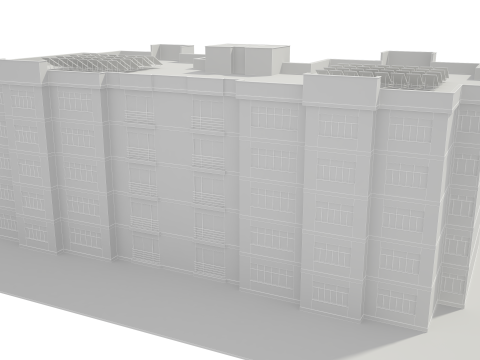Apartment Building with Interior No Texture 3D Model
