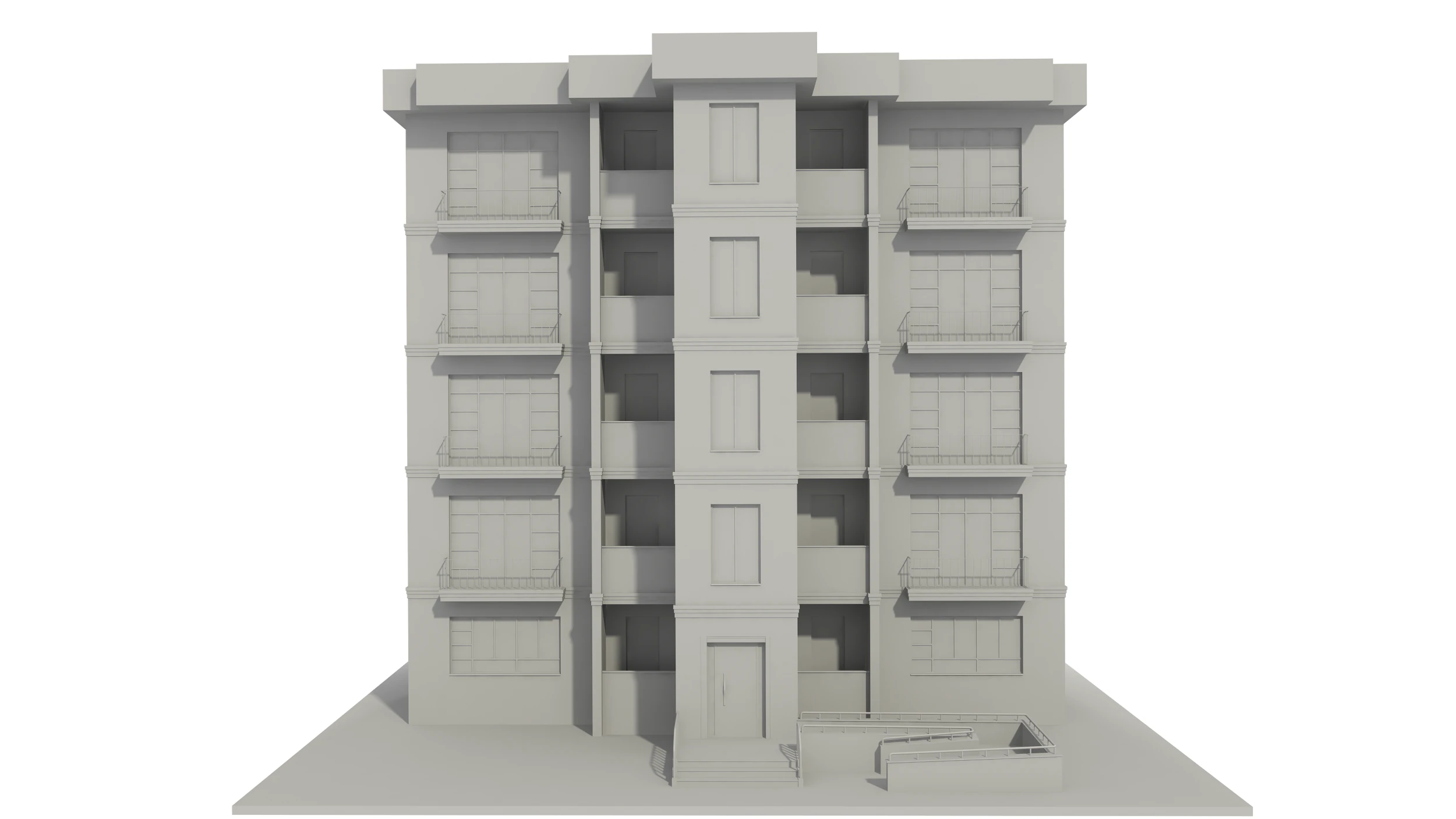 Apartment Building with Interior No Texture 3D Model .c4d .max .obj .3ds .fbx .stl .blend