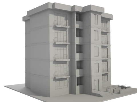 Apartment Building with Interior No Texture 3D Model