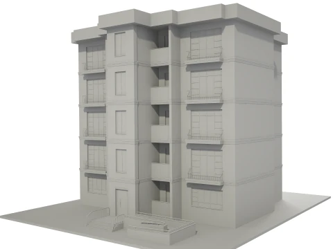 Apartment Building with Interior No Texture 3D Model
