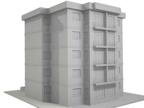 Apartment Building with Interior No Texture 3D Model