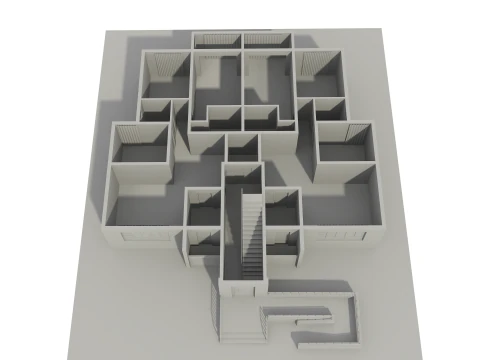 Apartment Building with Interior No Texture 3D Model