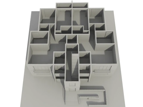 Apartment Building with Interior No Texture 3D Model