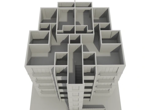 Apartment Building with Interior No Texture 3D Model