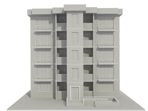 Apartment Building with Interior No Texture 3D Model