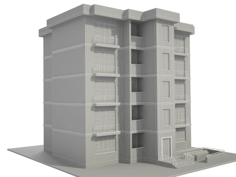 Apartment Building with Interior No Texture 3D Model