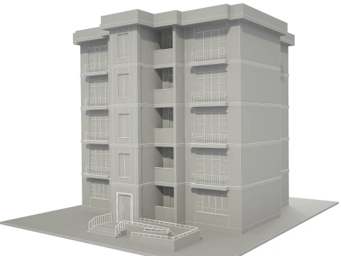 Apartment Building with Interior No Texture 3D Model