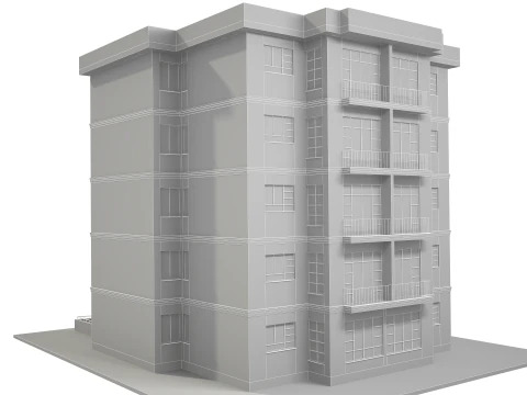 Apartment Building with Interior No Texture 3D Model