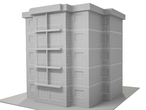 Apartment Building with Interior No Texture 3D Model