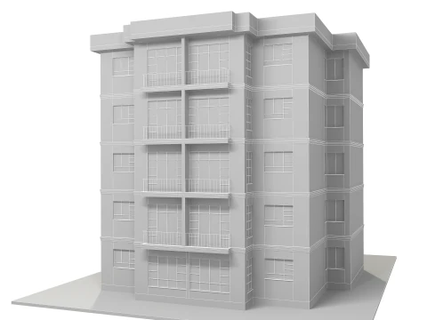 Apartment Building with Interior No Texture 3D Model