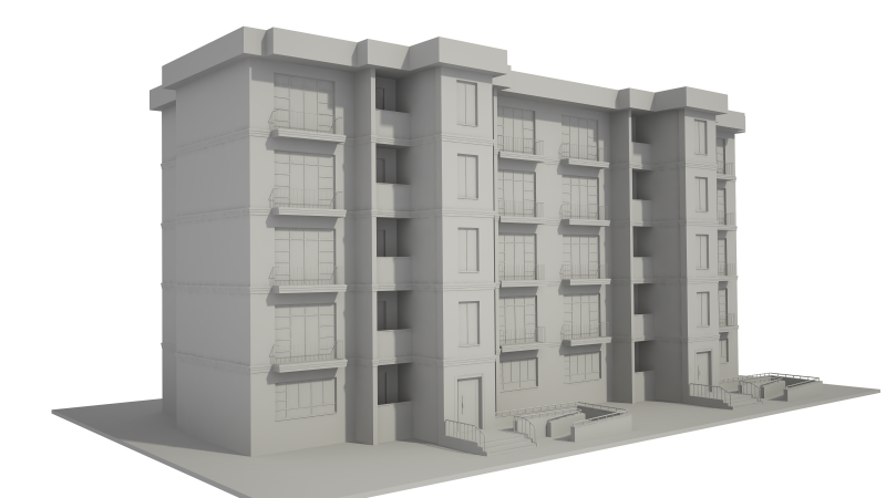 Apartment Building with Interior No Texture 3D Model .c4d .max .obj .3ds .fbx .stl .blend 