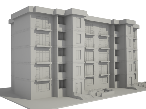 Apartment Building with Interior No Texture 3D Model