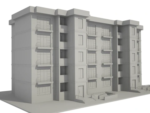 Apartment Building with Interior No Texture 3D Model
