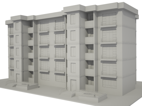 Apartment Building with Interior No Texture 3D Model